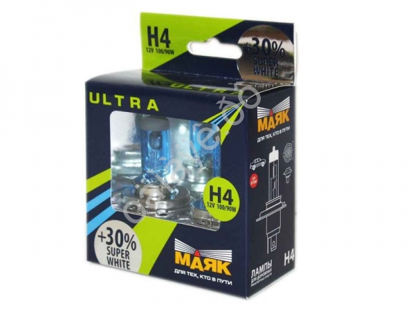 Лампа МАЯК ULTRA H4 12V 100/90W P43t SUPER WHITE +30%