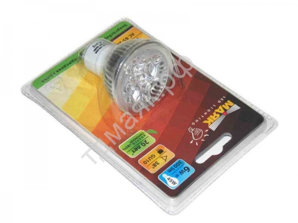 Лампа светодиодная "МАЯК" GU10, 6W, LED Power Chip, 5 диодов, AC 85-265V