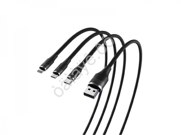 USB кабель Трёхглавый 3в1, iP/MicroUSB/Type-C, ткан., 1.5м, 2.4А, BY