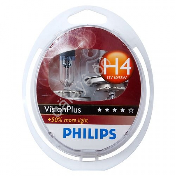 Лампа PHILIPS  H4 12V60/55W+60%  VISION PLUS