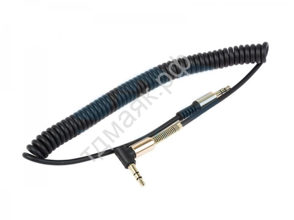 Аудио кабель AUX 3,5мм Угловые разъемы спираль 1м (4pin) черный