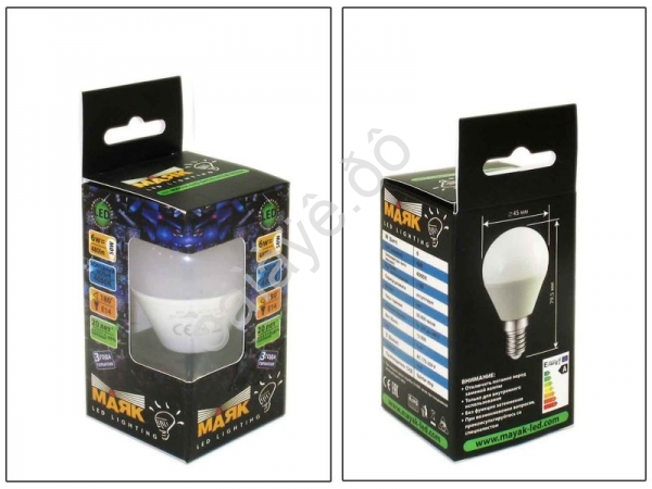 Лампа светодиодная "МАЯК" E14, 6W, 4000К, LED G45, AC 175-250V