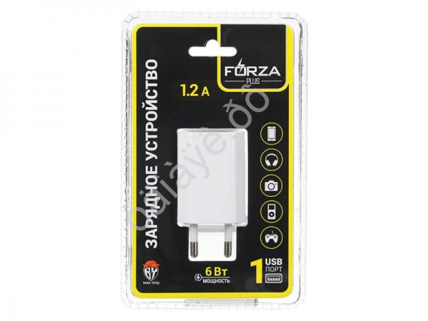 СЗУ USB, 220В, 1 USB, 1.2А, 5В, белый FORZA
