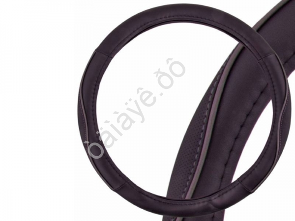 Оплетка руля экокожа М "SKYWAY" Черная с серой полоской /1/25