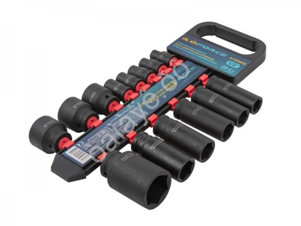 Набор головок ударных комбинированный 14пр.,1/2'(короткие:10,12-15,27,0,2мм,глубокие:17,19,21,22,24,6мм),на пластиковом держателе ILOforce