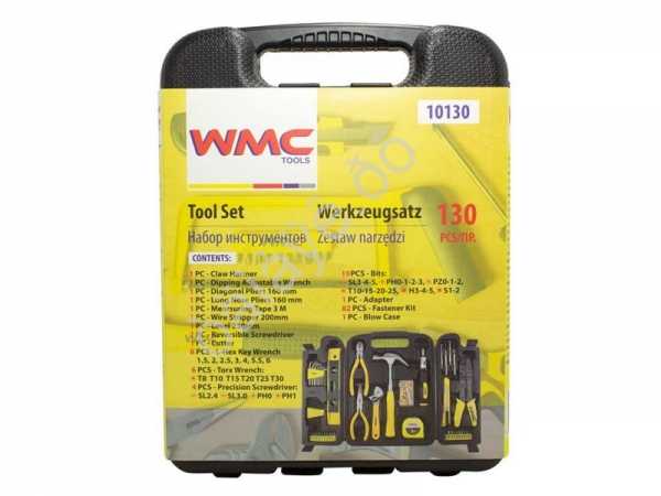 Набор инструментов 130пр(шарнирно-губцевый,отвертки,молоток,уровень,биты,рулетка,клещи для снятия из WMC TOOLS Набор инструментов 130пр(шарнирно-губцевый,отвертки,молоток,уровень,биты,рулетка,клещи для снятия из WMC TOOLS