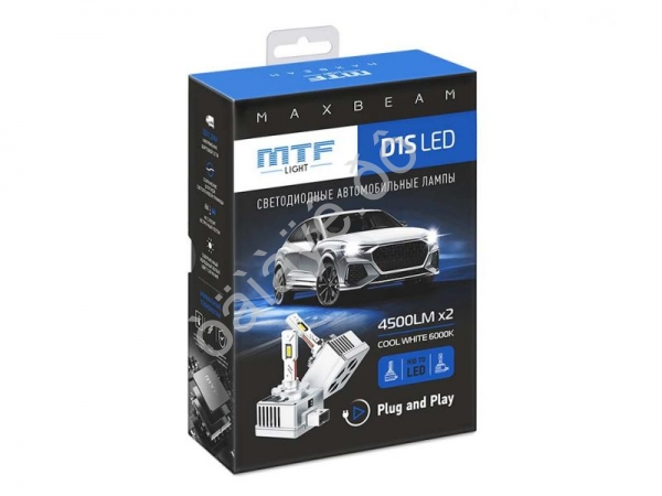 Светодиодные лампы MTF Light, серия MaxBeam, D1S, 85V, 35W, 4500lm, 6000K, кулер, комплект.