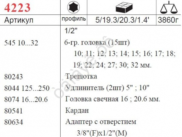 F4223 Набор торцовых головок 1/2" 22пред /1/5 F4223 Набор торцовых головок 1/2" 22пред /1/5