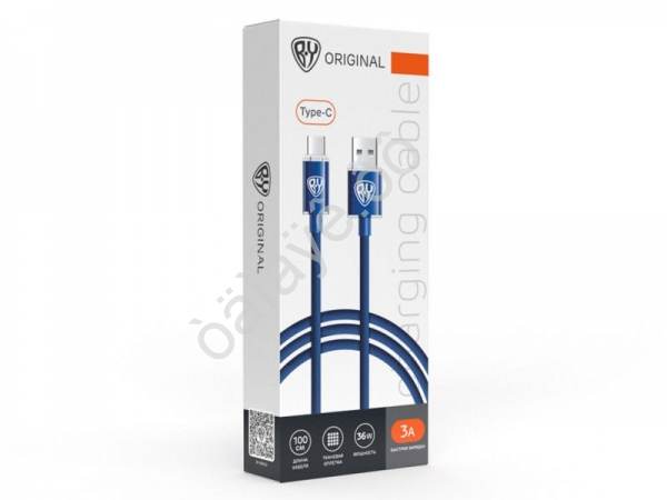 Дата-кабель универ. Wave Type-C, 1м, Быстрая зарядка 3А, QC, PD 36W, тканевый, синий BY