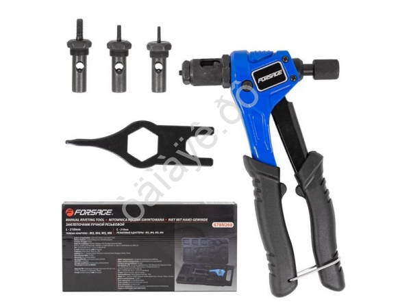 Заклепочник ручной резьбовой (L-210мм, резьбовые адаптеры: М3, М4, М5, М6) Forsage