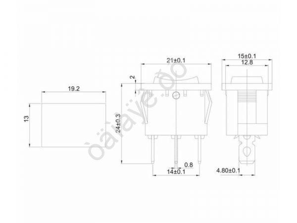 Переключатель клавишный 250V 6А (3с) ON-OFF-ON красный с нейтралью Mini (RWB-205, SC-768) REXANT