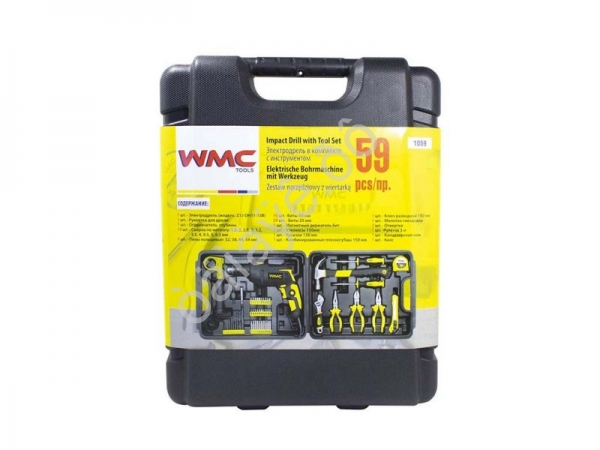 Набор инструментов с дрелью электрической,59пр.(220V,750W,0-2900об/мин),в кейсе WMC TOOLS