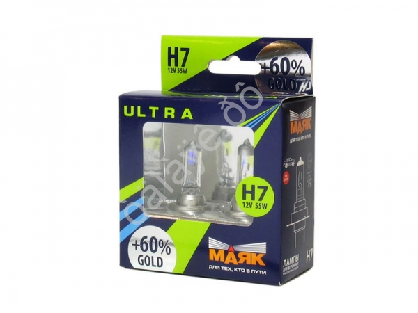 Лампа МАЯК ULTRA H7 12V 55W P26d GOLD +60% Лампа МАЯК ULTRA H7 12V 55W P26d GOLD +60%
