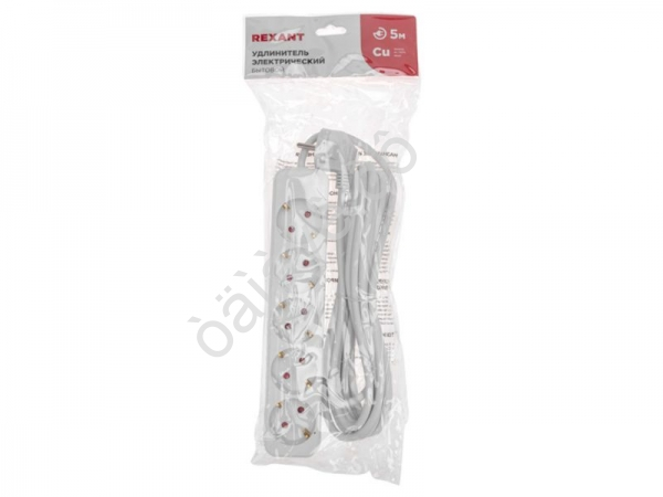 Удлинитель бытовой 5 гнезд, 5м, 3х1,0мм², с/з, белый REXANT Удлинитель бытовой 5 гнезд, 5м, 3х1,0мм², с/з, белый REXANT