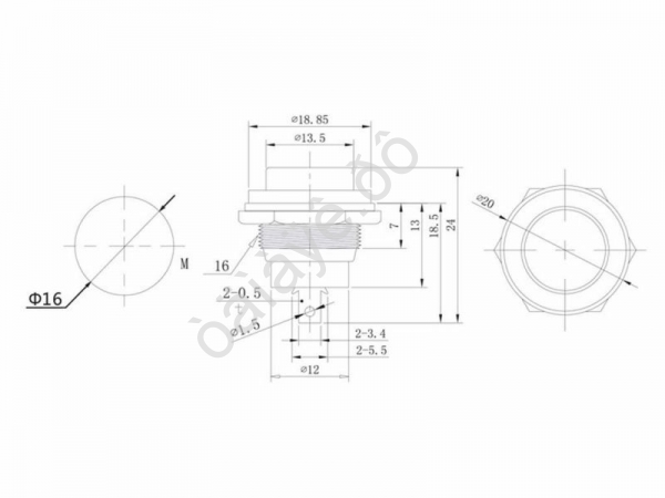 Выключатель-кнопка металл 250V 2А (2с) OFF-(ON) Ø16.2 белая (RWD-306) REXANT