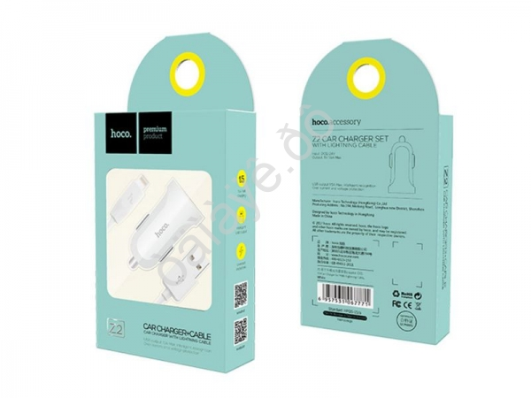 АЗУ в прикуриватель + кабель Lightning Hoco Z2