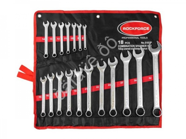 Набор ключей комбинированных 18пр.(8-19, 21, 22, 24, 27, 30, 32мм),на полотне RockFORCE