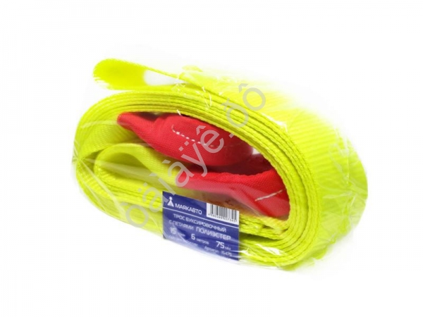 Трос буксировочный лента МАЯКАВТО™ полиэстер  15т, 6м, шириной 75мм с петлями  /1/6