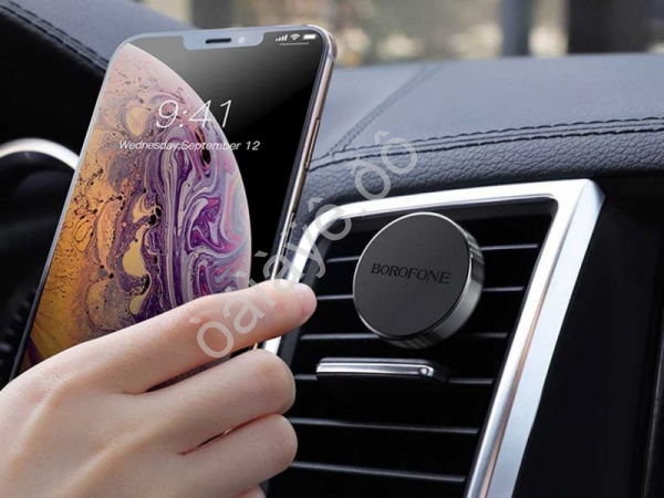 Держатель телефона магнитный на панель, круглый, серебряный Borofone BH8