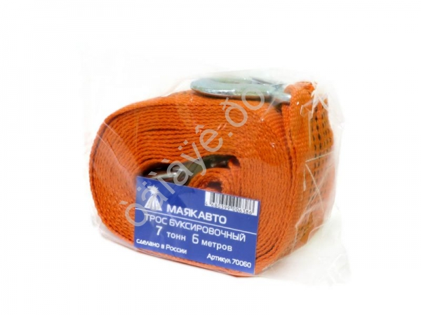 Трос буксировочный лента МАЯКАВТО™    7т, 6м, шириной 55мм с крюками   /1/16