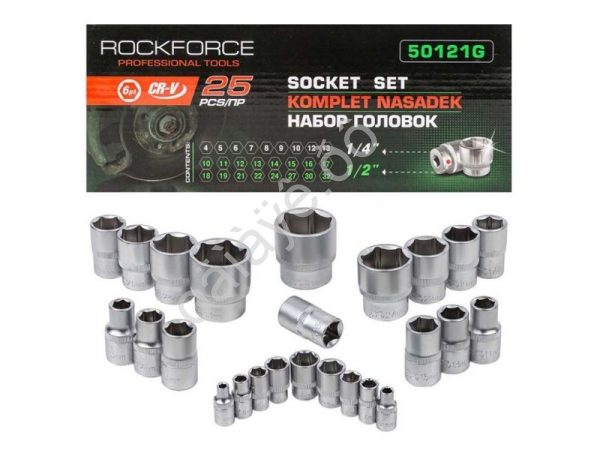 Набор головок1/4 и 1/2" 25пр.(6гр.) RockFORCE Набор головок1/4 и 1/2" 25пр.(6гр.) RockFORCE