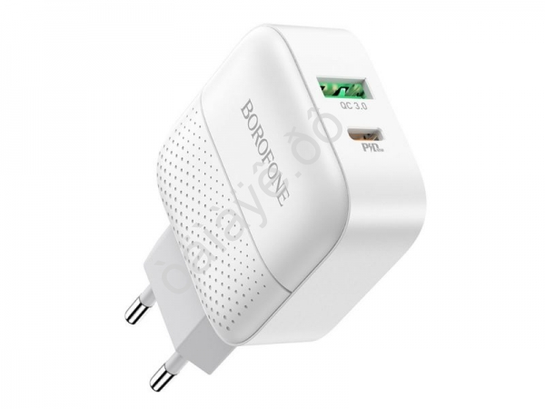 СЗУ 220В, 1USB 3.0 Quick Charger + 1PD Type-C(18W), белый BOROFONE BA46A (32шт в уп) Borofone