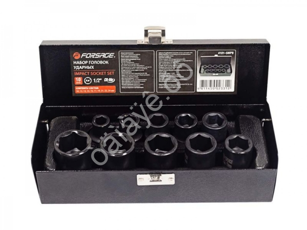 Набор головок ударных,10пр. 1/2" 6гр.(10,12,13,14,15,17,19,21,22,24),в метал. кейсе Forsage