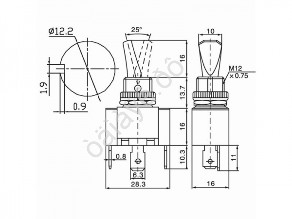 Тумблер 12V 30А (3c) ON-OFF однополюсный с синей LED подсветкой (ASW-07D-2) REXANT