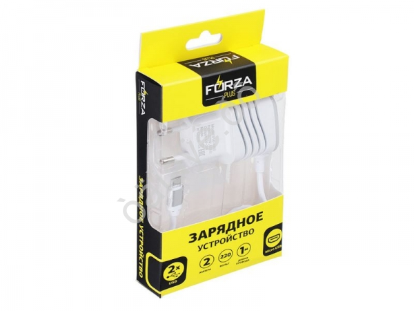 СЗУ 2в1 LightningMicroUSB, 2USB, 220В, 2А, 1м FORZA /1/5 СЗУ 2в1 LightningMicroUSB, 2USB, 220В, 2А, 1м FORZA /1/5