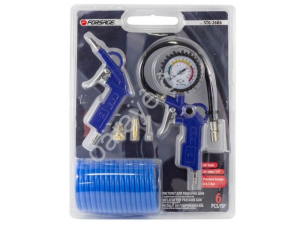 Пистолет для подкачки шин с манометром в комплекте с пистолетом обдувочным и шлангом Forsage