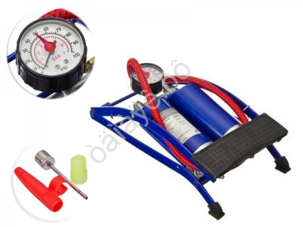 Насос ножной, сдвоенный, манометр, 2*55*120мм, синий, NEW GALAXY /1/10