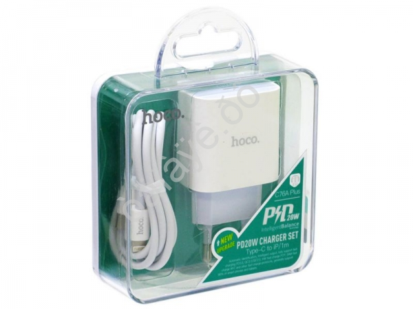СЗУ 220В,  1хType-C (20W)+кабель lightning USB/ Iphone/-Type-C(X36), белый HOCO C76A Plus (20шт в уп) Hoco