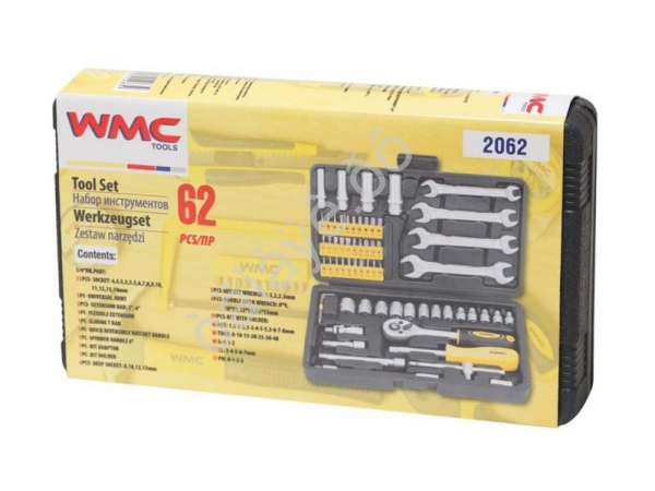 Набор инструментов 62пр.1/4"(6гр)(гол.:4-14мм; гол.глуб.:8,10,12,13мм;ключи:8-15мм;биты:T8-T40,S:0-2 WMC TOOLS