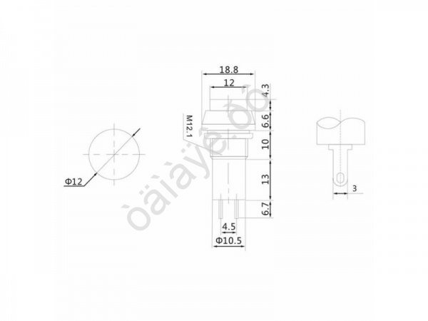 Кнопка 250v 1A(2c) ON-(OFF) без фиксации красная 1/10