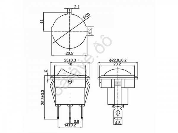Выключатель клавишный круглый 12V 20А (3с) ON-OFF желтый с подсветкой (RWB-214) REXANT