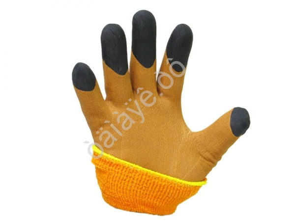 Перчатки нейлоновые  с нитриловым обливом (оранжево-коричнево-черные) /10/480