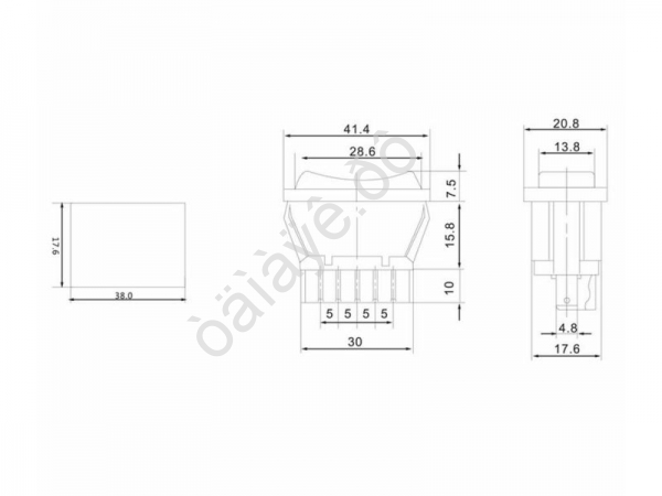 Переключатель (стеклоподъемника) клавишный 12V 20А (5с) (ON)-OFF-(ON) черный (ASW-01) REXANT