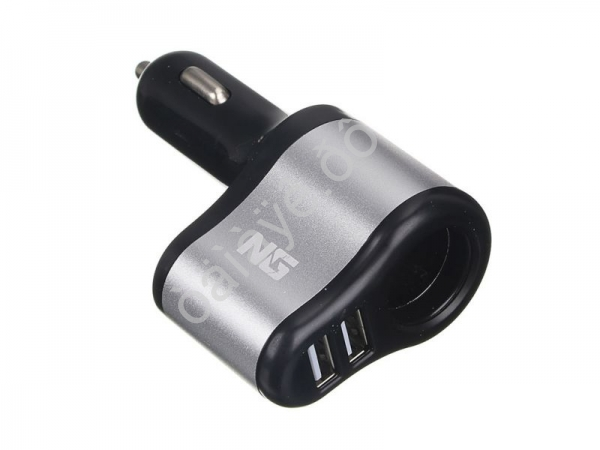 АЗУ в прикуриватель 1 выход, 2xUSB, 2А, 12/24В пластик /1/6/24