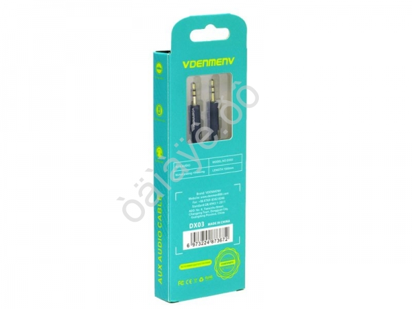 Аудио кабель AUX 3,5мм А-А, 1м, черный DENMEN DX-03