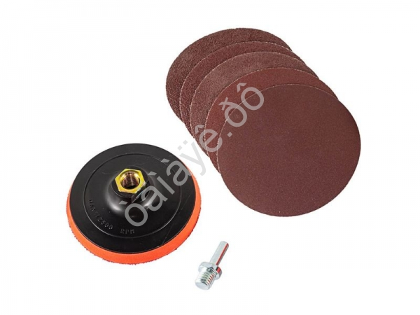 Тарелка опорная для УШМ  в комплекте с кругами шлифовальными самоцепляющимися, 7пр.(115мм, М14+адапт Forsage