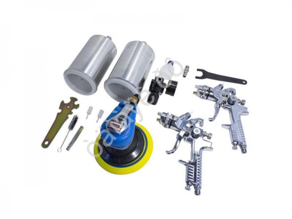 Набор инструментов пневматических 6пр(краскорасп.с верхним металич. бачком:сопла 1.4, 1.7мм FORCEKRAFT