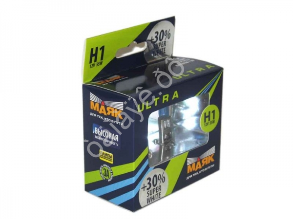 Лампа МАЯК ULTRA H1 12V 55W P14,5s SUPER WHITE +30%