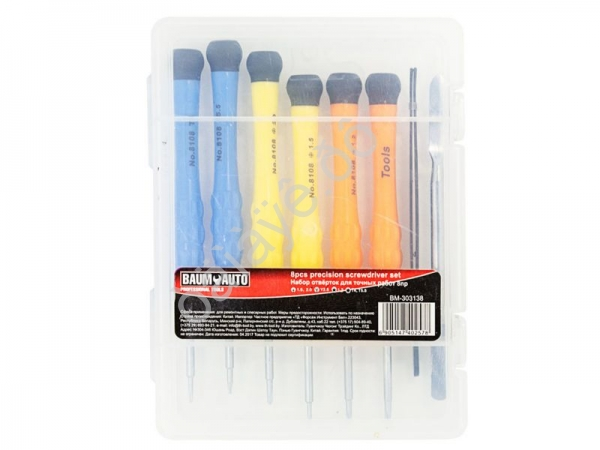Набор ювелирных отверток 8пр, для точных работ (PH1.5,2.0Y2.5TS1.2 T4,T5.5 ) в пластиковом футляре. BaumAuto
