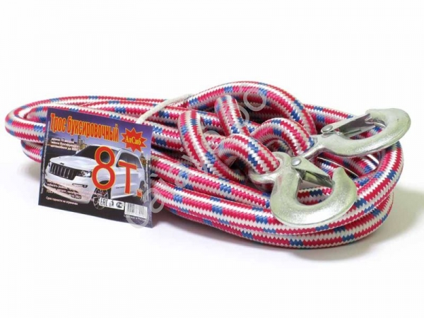 Трос (шнур плетёный) "Барнаул" 8т, 5м с крюками /1/20 Трос (шнур плетёный) "Барнаул" 8т, 5м с крюками /1/20