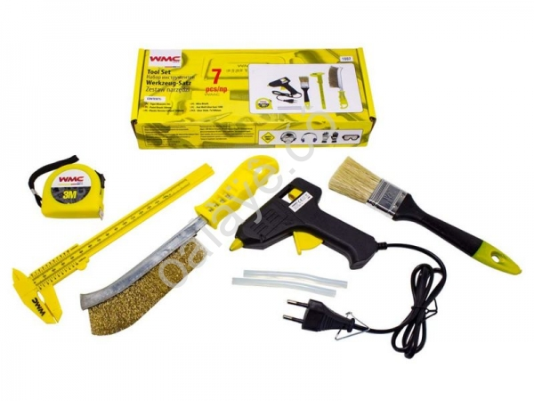 Набор инструментов 7пр.(клеевой пистолет,стержни дли пист.-а,рулетка,кисточка,щетка по мет.,штангенц WMC TOOLS