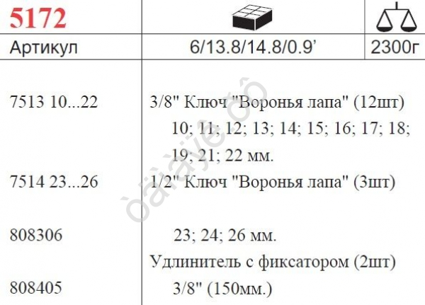 F5172 Набор ключей "воронья лапа" /1/6 F5172 Набор ключей "воронья лапа" /1/6