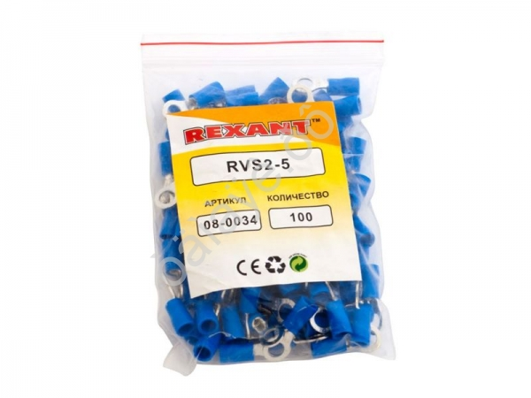 Клемма с изол. кольцо REXANT Ø5,3мм (100шт) Клемма с изол. кольцо REXANT Ø5,3мм (100шт)