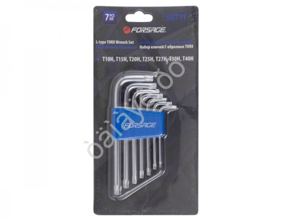 Ключи Г-образные TORX, набор 7пр. (0Н, 5Н, Т20Н, Т25Н, Т27Н, Т0Н, Т40Н-с отверстием) Forsage