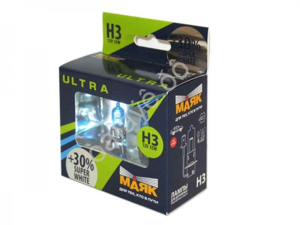 Лампа МАЯК ULTRA H3 12V 55W Pk22s SUPER WHITE +30% Лампа МАЯК ULTRA H3 12V 55W Pk22s SUPER WHITE +30%