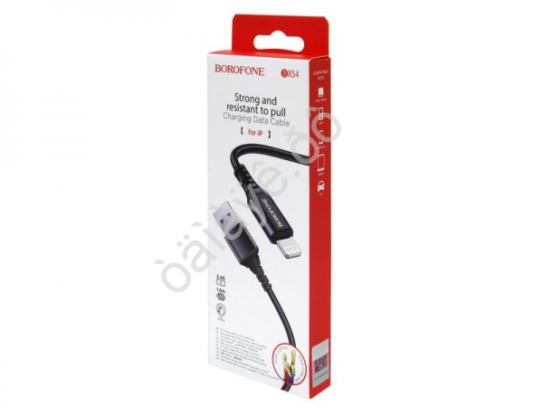 Дата-кабель Lightning USB / Iphone 1 м, 2,4А, черный BX54 Borofone